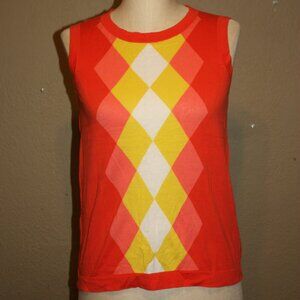 J.CREW SLEEVELESS ORANGE ARGYLE PATTERN TOP SHIRT BACK BUTTON-UP - SMALL 2 4
